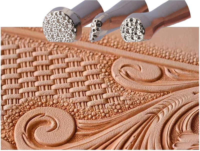 PANSHIYON Leather Stamps,3 Pack Professional Leather Background Stamping Tools for Craft Working - Image 1